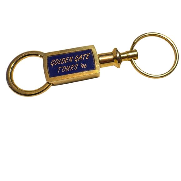 Golden Gate Tours 1996 Snap-Apart Keyring Gold Tone Blue Inset Vintage - Picture 1 of 8